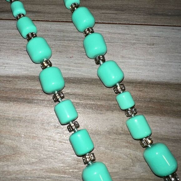 J Crew Necklace Womens Signed Chunky Lucite Mint Green Rhinestones Y2K Statement - Picture 3 of 7